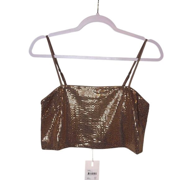 C/MEO Collective Rose Gold Sequin Crop Top NWT XS Party Holiday Glam - Picture 3 of 6